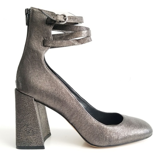 1.STATE Womens Makal Flared Heel Pumps Silver Shoe - Picture 2 of 12
